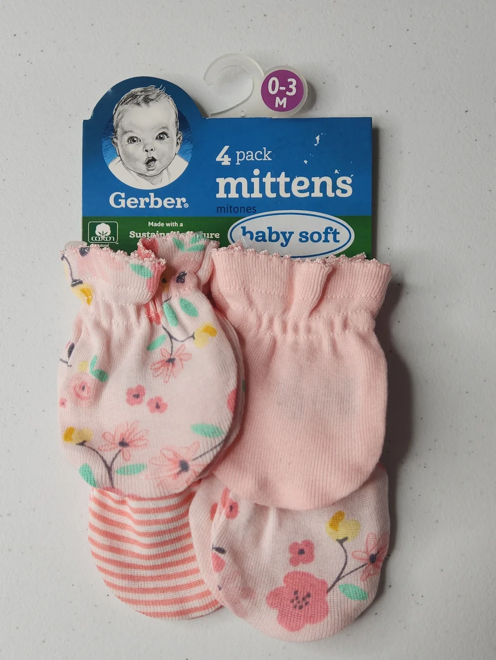 Gerber Pink Floral & Solid Baby Mittens 4-Pack